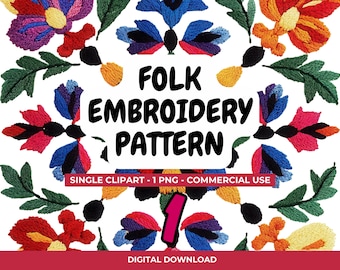 Folk Embroidery PNG Clipart: Mexican Floral Sublimation Design (Digital Download)