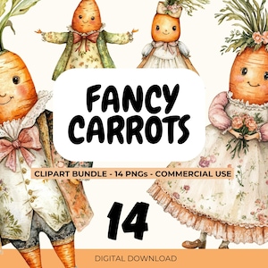 Vintage Carrot Clipart & Wreaths, Whimsical Veggie PNGs, Retro Garden Characters, Spring Cottagecore Art, Digital Download, Easter Printable