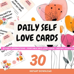 30 druckbare Selbstliebe Affirmationskarten, tägliche positive Zitate, Achtsamkeit, Ermutigung, Selbstfürsorge-psychische Gesundheitskarten, Sofortdownload