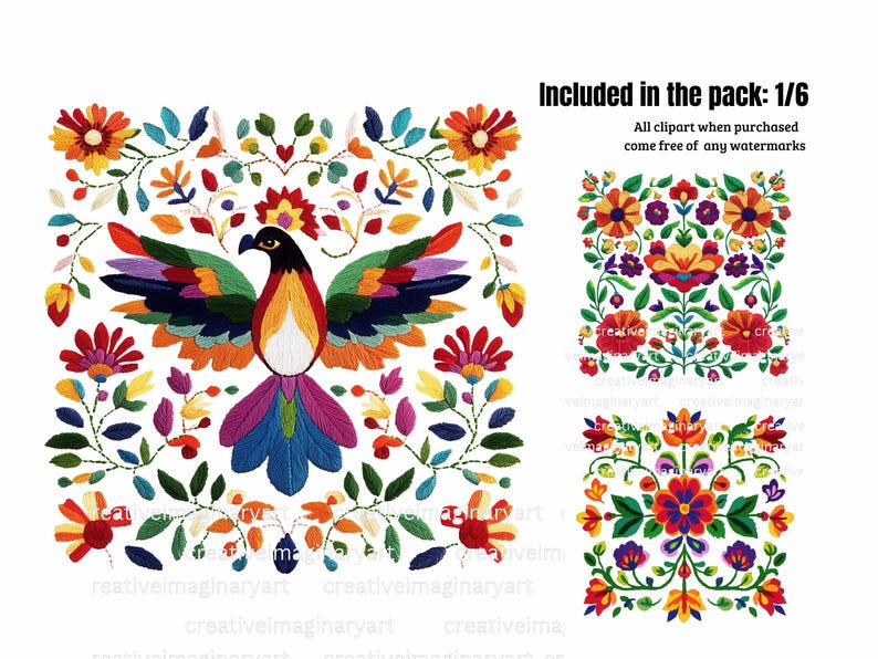 Otomi Mexican Embroidery Clipart: Folk Art PNG Bundle (digital Download ...