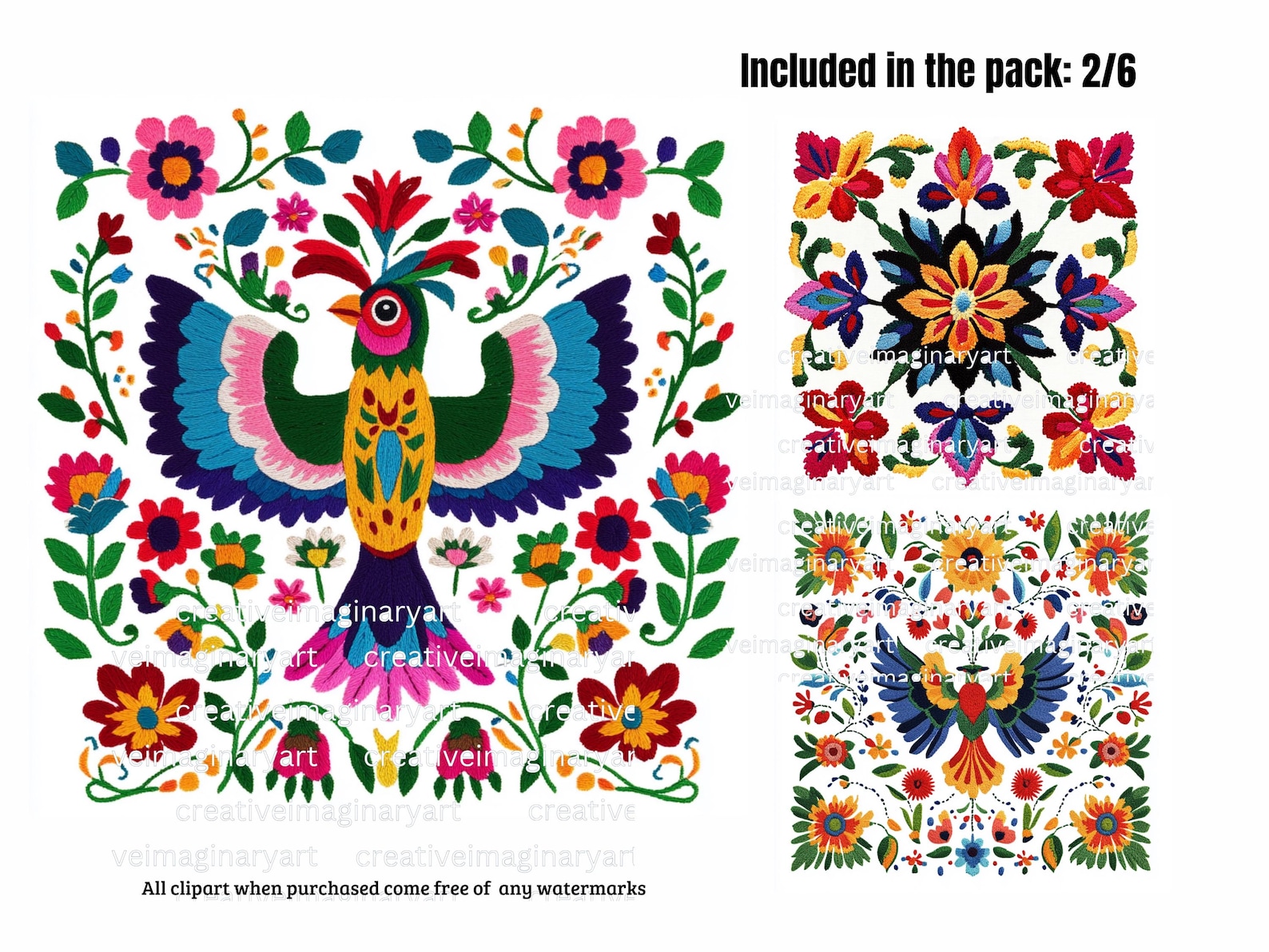 Otomi Folk Art Clipart: Mexican Embroidery PNG Bundle (digital Download ...