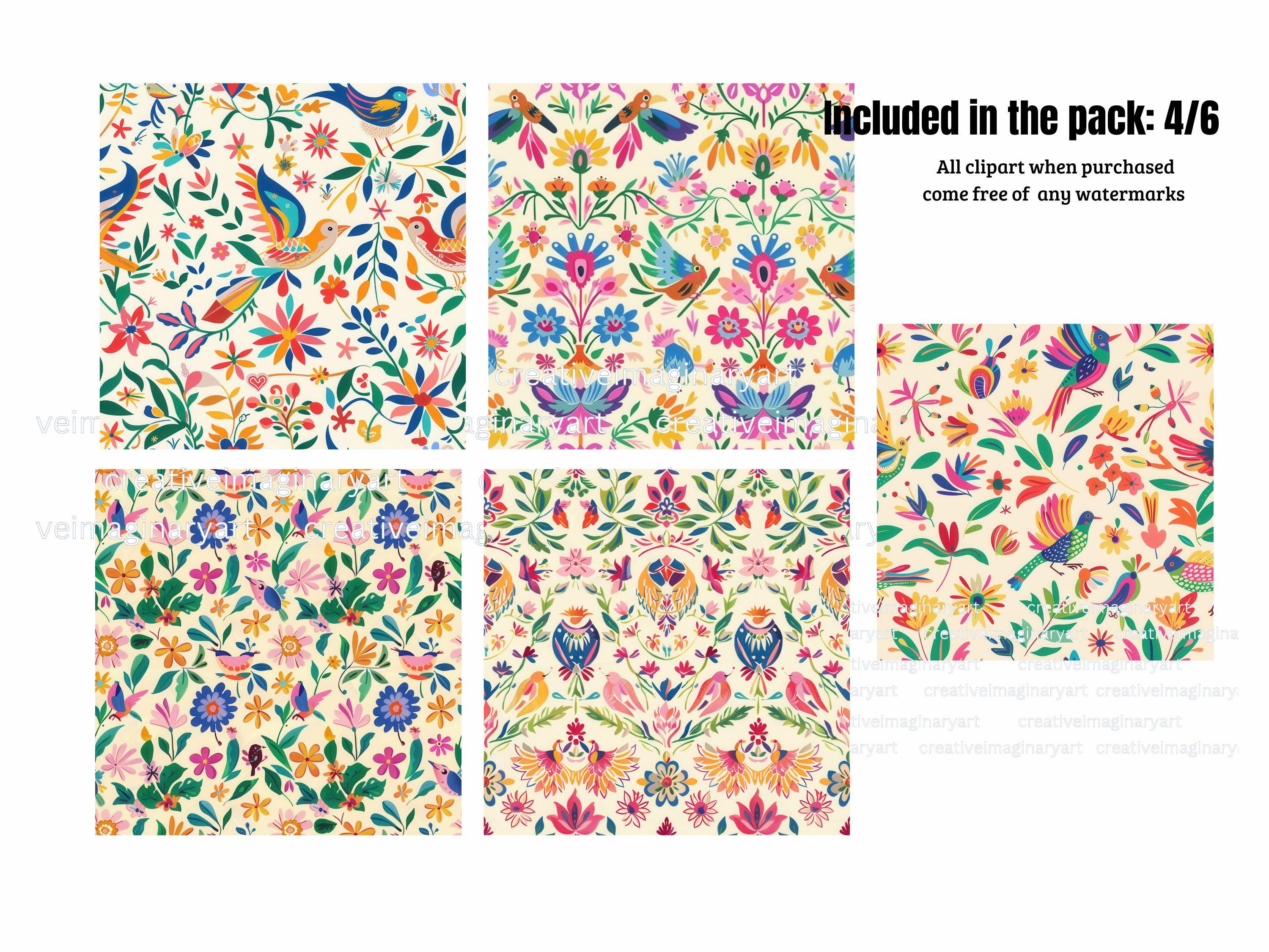 Otomi Birds Floral Seamless Digital Papers : Mexican Folk Pattern JPG ...
