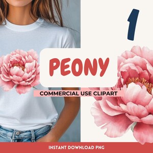 Pfingstrose Blume PNG Clipart für Sublimation, Aquarell rosa Pfingstrosen PNG, romantische Hochzeitsdekoration, digitaler Download, Bastelzubehör, printable