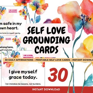 Self-Love Grounding Cards Printable, 30 Gentle Anxiety Relief Scripts, Mindfulness Affirmations for Calm & Inner Peace, Mental Health Gift