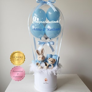 CUSTOM HOT AIR Balloon Hamper Balloon Baby Shower Gift Welcome Baby Boy Customize & Personalize Balloon Gift Special Occasion Australia Wide