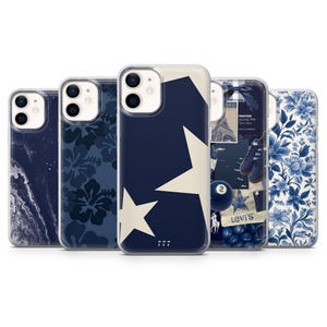 ネイビーブルーの携帯電話ケース キュートでクールなカバー iPhone 16Pro、15、14、13、12、Samsung S25、S24Ultra、S23FE、S22、A16、A55、Pixel 9Pro、8用