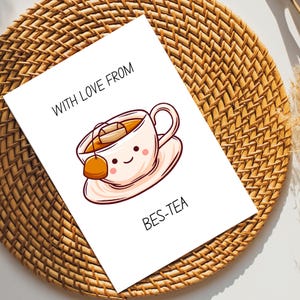 Com Amor de Bes-Tea Card | Cartão Bonito com Tema de Chá para Imprimir | Download Instantâneo | Cartão de Felicitações para Melhor Amigo | Presente Digital para Amantes de Chá