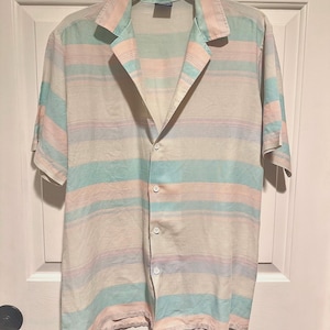 Vintage Pastel Striped Shirt – 80s/90s DESICA Short Sleeve Top