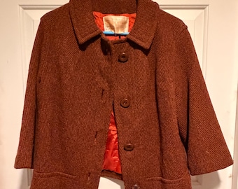 Vintage Pendleton Wool Swing Jacket – 1960s Rust Brown Herringbone Coat, Made in USA