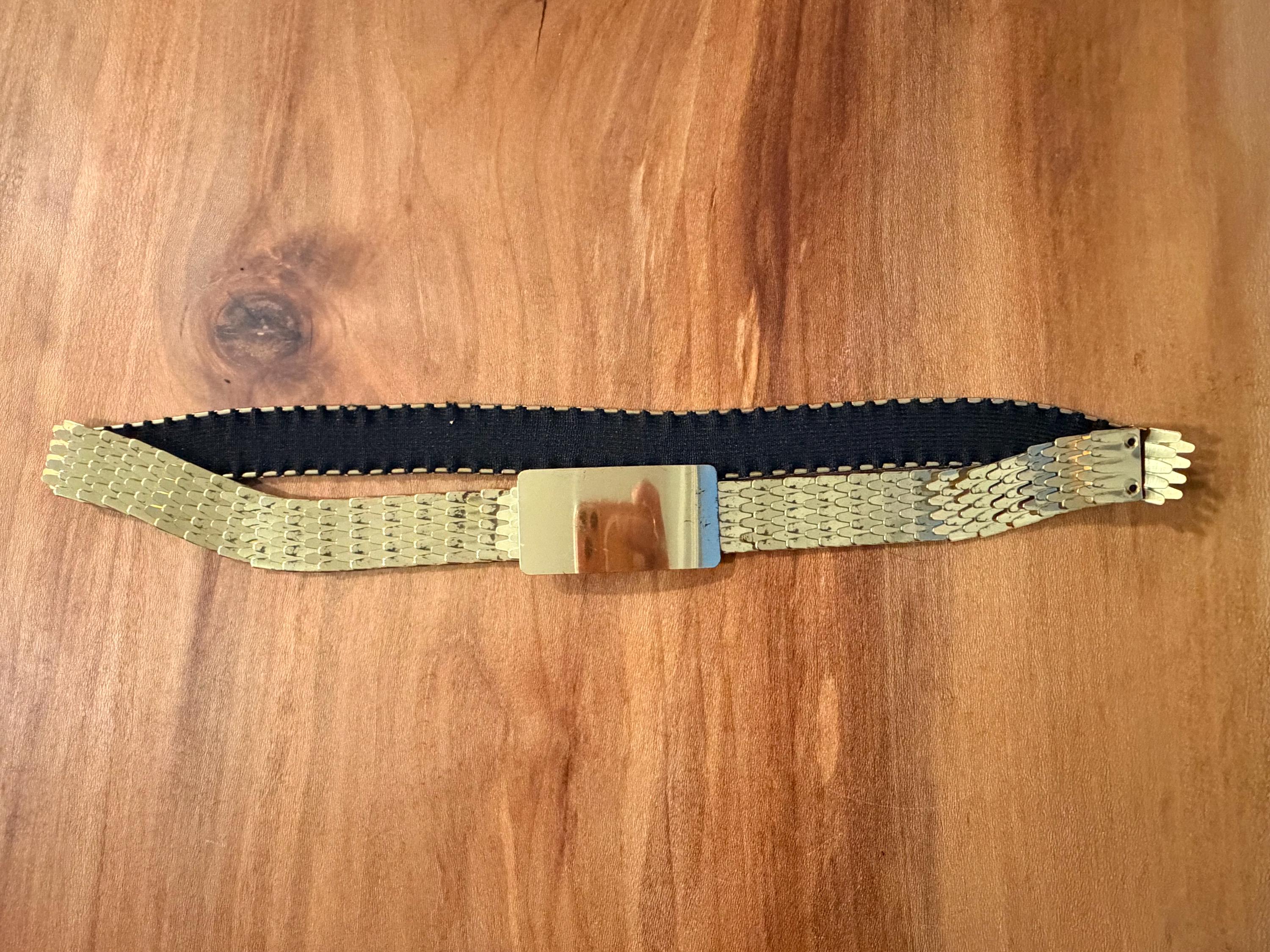 Vintage 1980’s Frank Lyman Design yellow metal front link stretchable belt. il_fullxfull.6072495793_9qm8.jpg main image 2