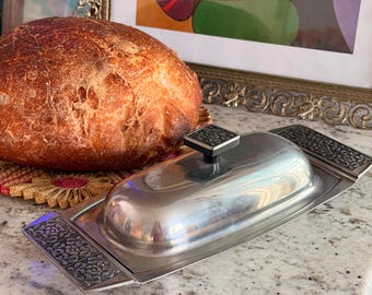 Mid Century Stainless Steel Butter Dish | Made in Japan | Retro Floral Butter Keeper