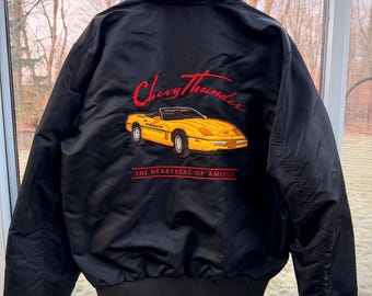Vintage 1990s Chevrolet Motor Sports Bomber Jacket – Cherry Thunder Corvette