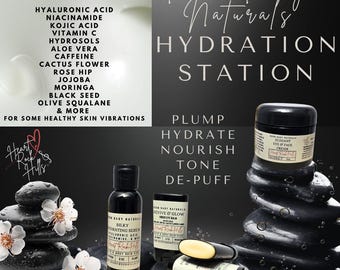 Hydration Station Trio – Natural Face Care Set for Glowing, Hydrated Skin | Serum, Eye & Face Cream, Under Eye Balm