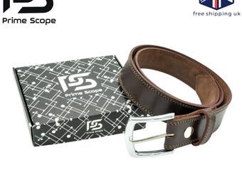 Handmade Men's Chocolate Brown single Cowhide leather belt contrast stitched