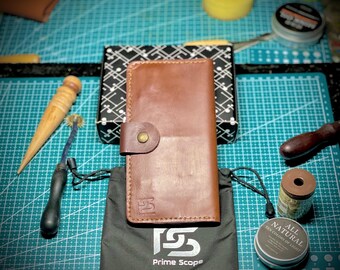 Handmade Brown Leather Wallet: Mobile Pocket, Multiple Card Slots