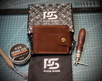 Handmade Reddish Leather Bi-Fold Wallet with Brass Button