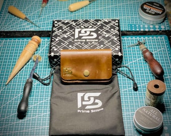 Handmade Brown Leather Card Holder – Slim Minimalist Brass Button Wallet