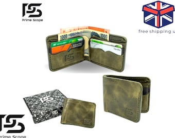 Handmade Green Leather Bifold Wallet | Full Grain Money Clip Wallet | Anniversary Gift for Him