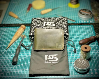 Handmade Greenish Leather Wallet - Slim Card & Cash Holder