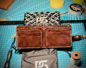 Handmade Full-Grain Leather Bifold Wallet – Reddish Black, Rustic Gift