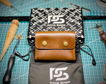 Brown Leather Wallet, Handmade Minimalist Design with Brass Buttons