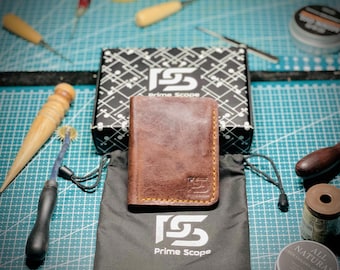 Handmade Rustic Leather Card Holder - Slim Full-Grain Wallet