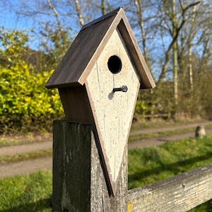 Antique White Pitched Roof Birdhouse with Rustic Distressed Finish - Bird House