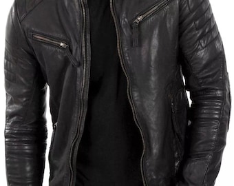 Cafe Racer Leather Jacket Soft Real Sheep Napa Leather Biker Style
