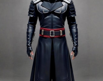 Handmade Black Leather Assassin Coat: Hooded Gothic Steampunk Armor