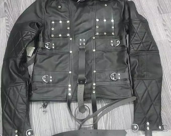 Men's Handmade Real Leather Heavy Duty Straight Jacket: Cowhide