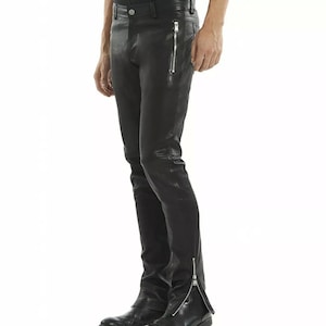 Handmade Men&#39;s Genuine Leather Pants Jeans Style Real Biker Trousers Motorcycle