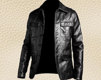Men's Leather Blazer Genuine Soft Lambskin Real Leather Coat Jacket