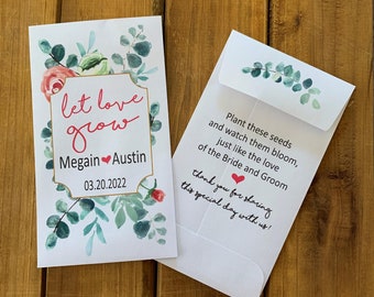 peach flowers and eucalyptus Bridal shower favor set of 15 sp20069 with or without seeds Wedding favor Let love grow seed packet favors