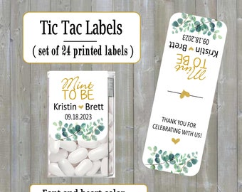 Wedding mint to be tic tac labels, Wedding Favor, green leaves (set of 24 printed labels) Bridal shower, Anniversary TIC789190