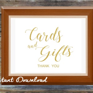 Wedding sign for cards and gifts, thank you, Gold Lettering sign - Instant download Printable - poster AOC20004