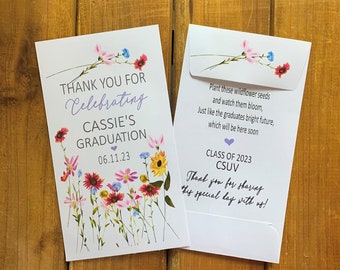 Graduation favor wildflower seed packets for your graduate, personalized for any grade,  with or without seeds (set of 15), sp20148