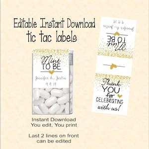 Tic tac labels, Mint to be - Wedding- do it yourself - Instant download - you edit - you print, digital Pdf file) DIY # TIC78869ID Faux Gold