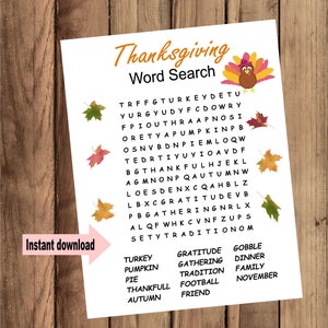 Thanksgiving word search  - Instant download -   digital Pdf file #wrs500