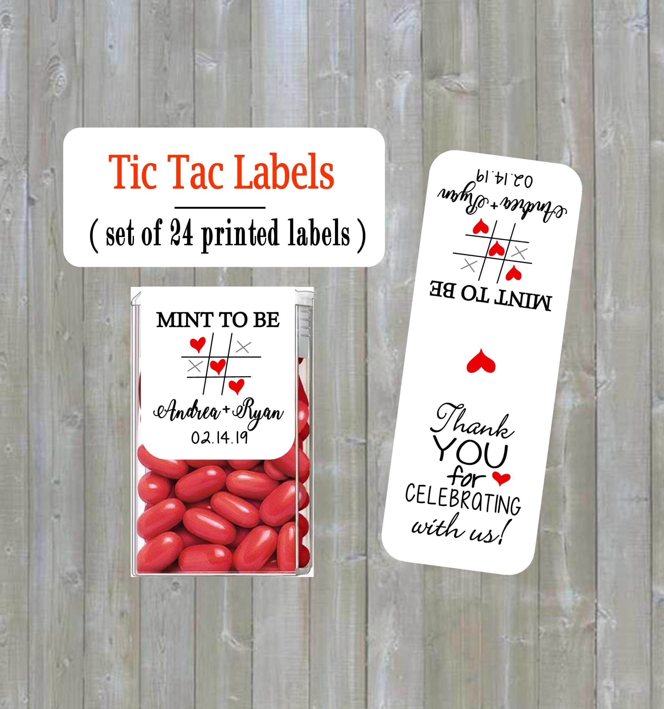 Wedding Valentine tic tac label, Wedding Favor, Mint to be - (set of 24 printed labels) - tic tac toe, Bridal shower, TIC789138