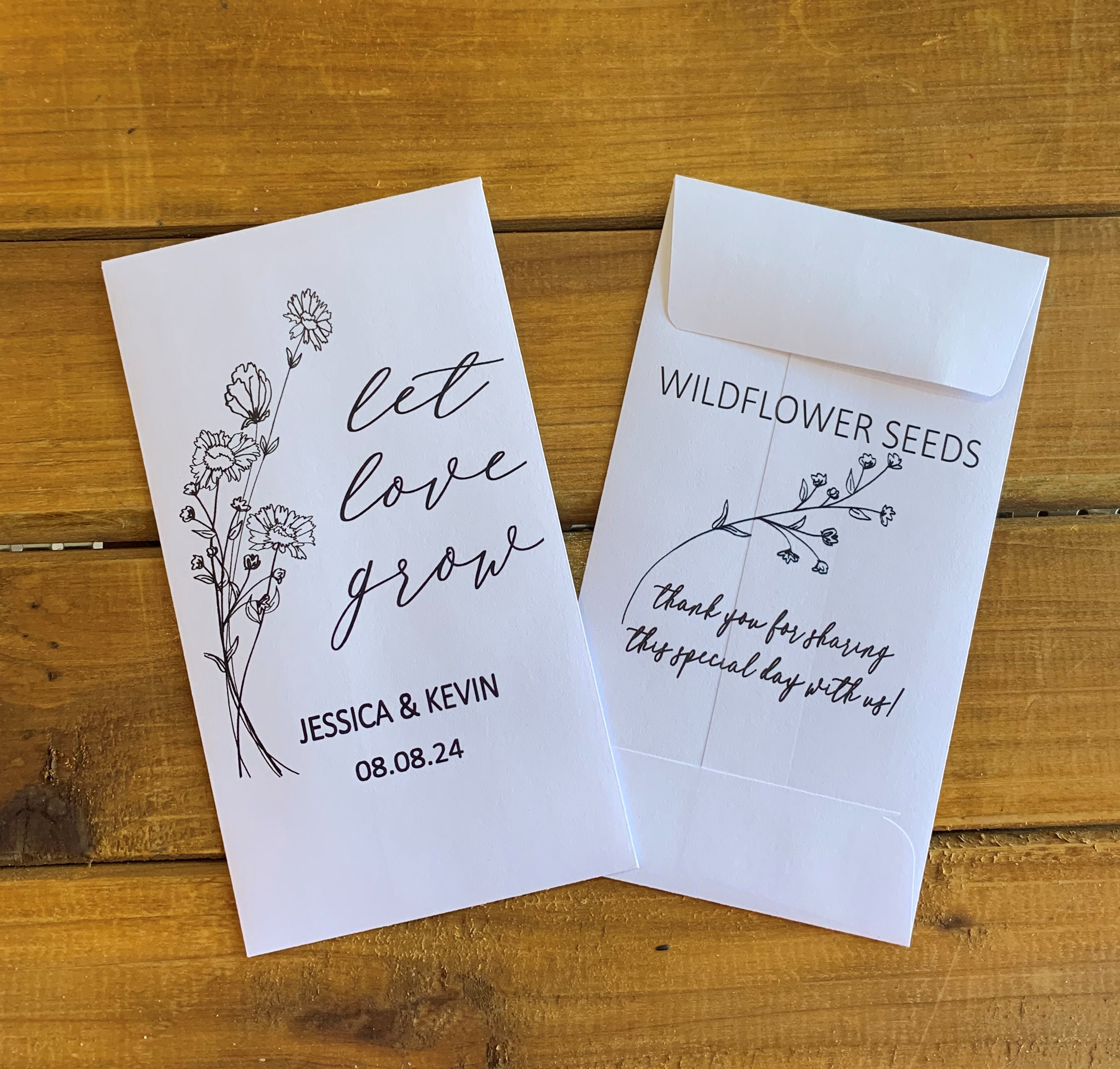 Wildflower seed packet Let love grow, white or brown kraft packet, Wedding favor, Bridal shower, with or without seeds (set of 15), sp20087