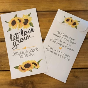 Wedding Sunflower Let love grow seed packet favors, Bridal shower favor, with or without wildflower seeds (set of 15), sp20046