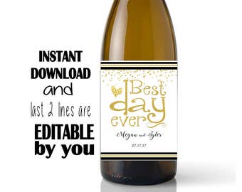 Best Day Ever Wedding wine  label, Gold Confetti wine label - Instant download, you edit names and date, Editable digital Pdf file DIY #3420