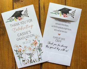 Graduation favor wildflower seed packets with graduation hat, personalized, with or without seeds (set of 15), sp20147