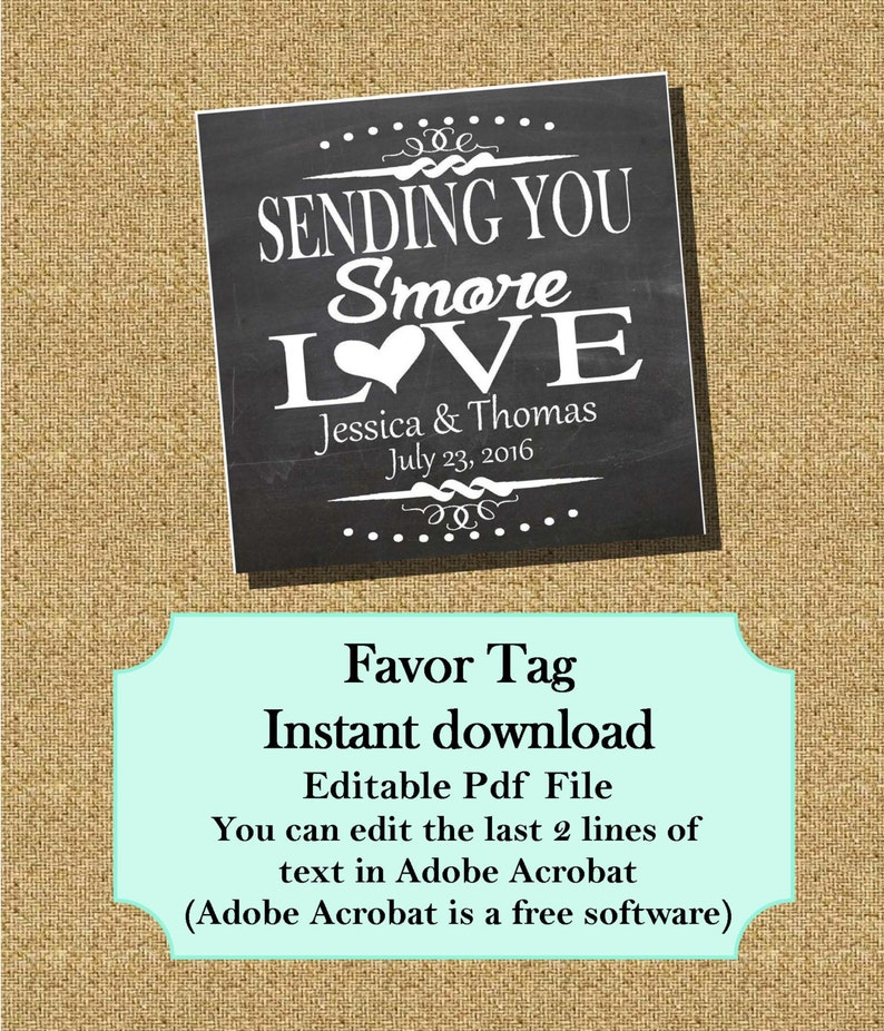 Sending S'more Love Favor Tag 3 X 3 Editable Etsy