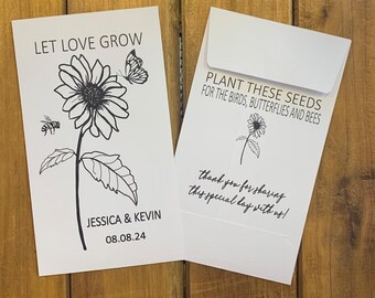 Wedding seed packet Let love grow, Wedding favor, Bridal shower, birds butterflies and bees, with or without seeds (set of 15) sp20120