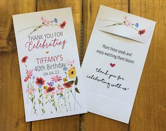 Wildflowers Birthday seed packet favors for a birthday party favor,  with or without seeds (set of 15), sp20110 red