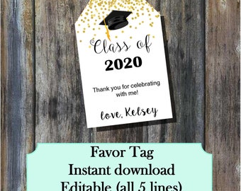 Graduation party favor tags class of 2021, thank you, 3" x 2.5" - Editable Instant download Printable -  bt200561  DIY (1- PDF file)