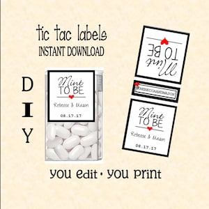 Tic tac labels Mint to be - Wedding- do it yourself - Instant download - you edit - you print,  digital Pdf file) DIY # TIC78819