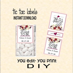 Tic tac labels Mint to be - Wedding- do it yourself - Instant download - you edit - you print,  digital Pdf file) DIY # TIC78864