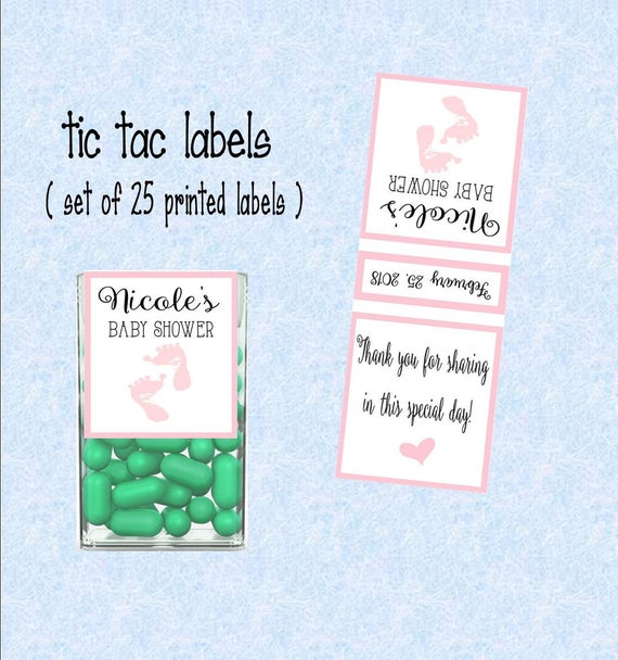 pink 7 TIC78835 baby announcement 6 Baby shower tic tac labels baby feet printed with adhesive backing mint or blue set of 25
